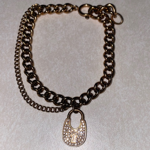 Michael Kors signed stamped gold curb link pavé rhinestone lock charm bracelet - Picture 3 of 9